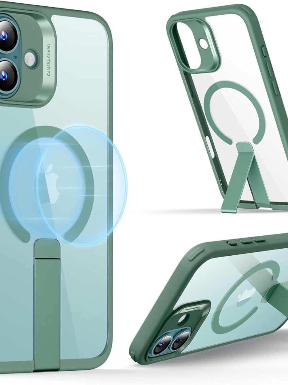 ESR iPhone 16 Plus Kickstand Case, MagSafe Clear Green Military Grade Shockproof